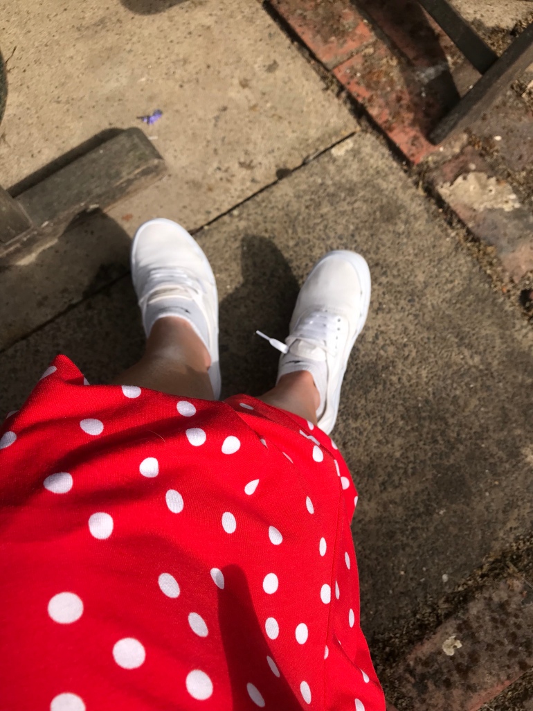 Polka dot skirt and white vans trainers, Lady Loves fashion, fashion bloggers on Instagram, style creator Brighton 
